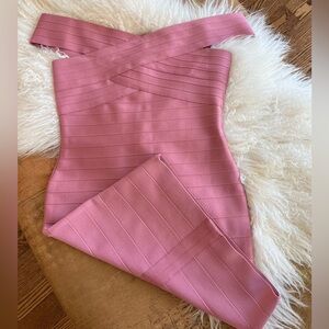 Pink Stretch Off Shoulder Bodycon Dress Size L